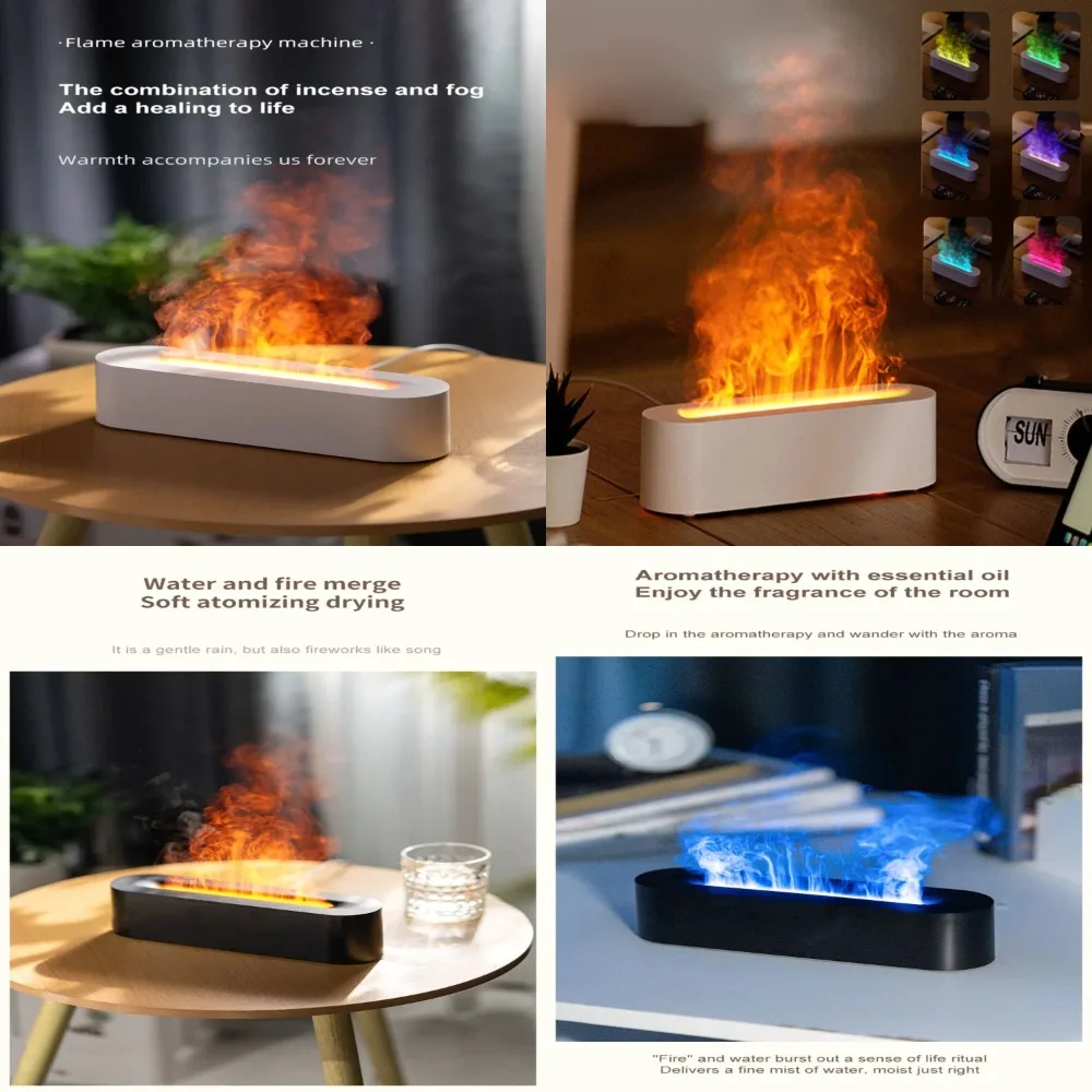 

Flame Simulating Desktop USB Humidifier with RGB Light, Aromatherapy, and Air Purification for Bedroom - 7 Color Atmosphere Lamp