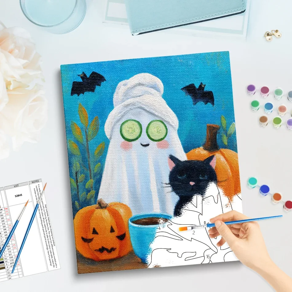 Paint By Numbers Frameless Art Stuff Acrylic Black Cat Halloween Gift Wall Decoration For Home Adults Crafts Modern
