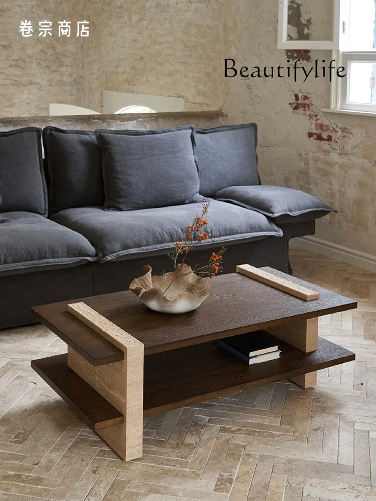 

household simple small apartment double-layer coffee table living room Nordic medieval style solid wood coffee table