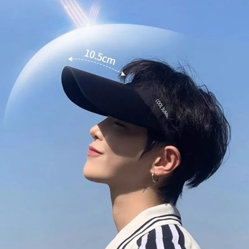 Summer Ice Silk Sun Caps for Men Women Long Brim UV Protection Visors Empty Top Baseball Cap Sport Outdoor Sunscreen Accessories