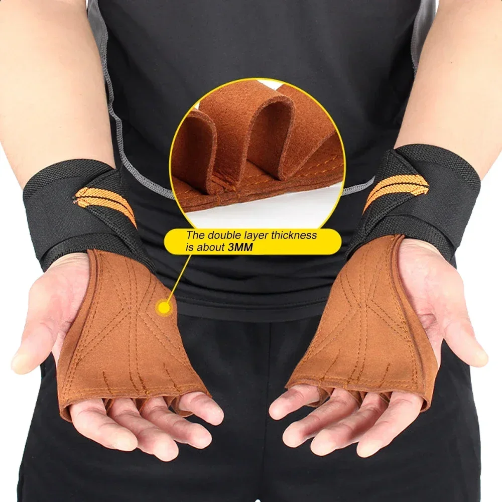 Guantes elásticos de levantamiento de pesas para hombre y mujer, manoplas de agarre para gimnasio, envoltura de muñeca ventilada, soporte para Crossfit, entrenamiento y culturismo, 1 par