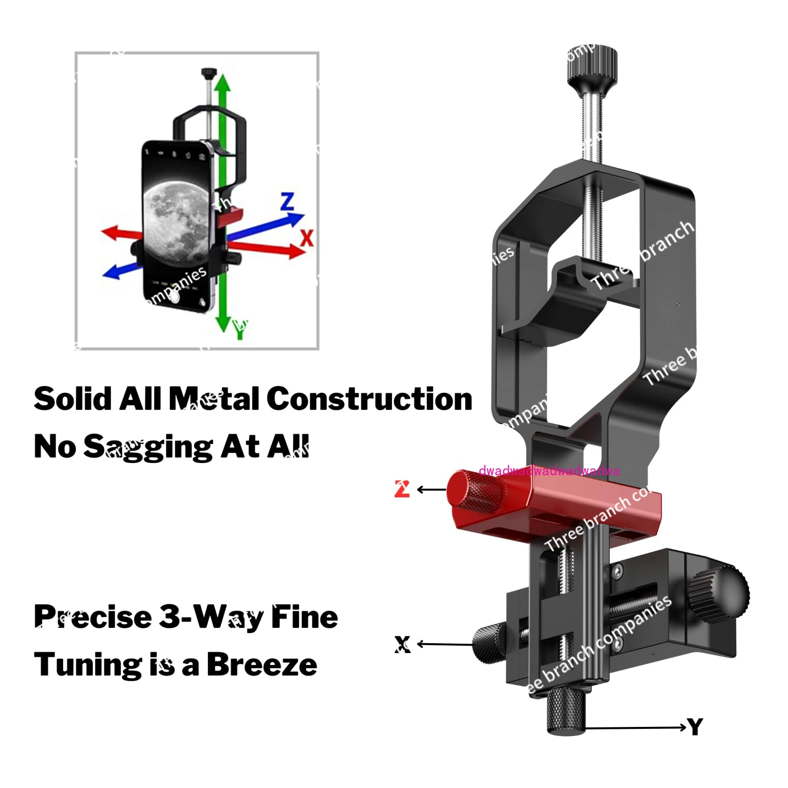 Universal Phone Scope Digiscoping Adapter 3-Axis Metal Phone Holder Mount for Max. 2.4 Inch Eyepiece Telescope