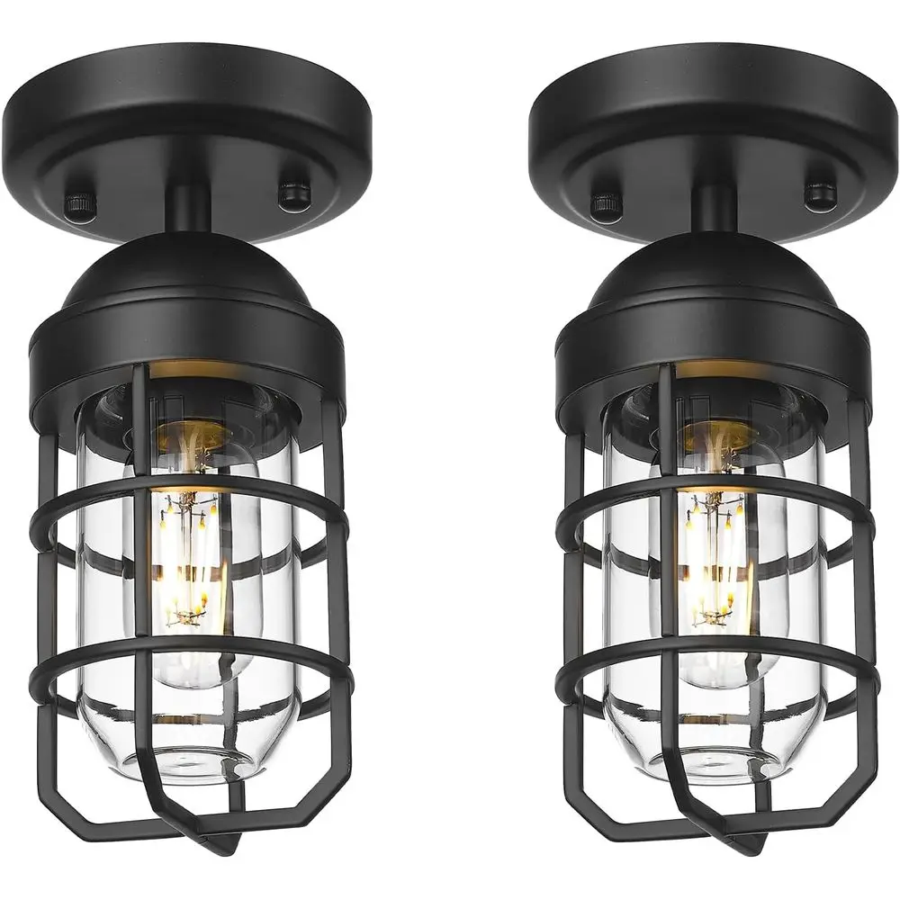

Набор из 2 уличных потолочных светильников, промышленные полузатемненные светильники с прозрачным закаленным стеклом черного цвета, GE255-2PK BK