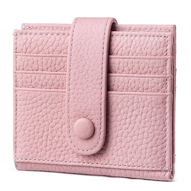 

Простой кошелек из коровьей кожи, короткий женский держатель для карт с пряжкой, кошелек для монет, клатч, слот для нескольких карт, держатель для карт, маленький кошелек Rfid