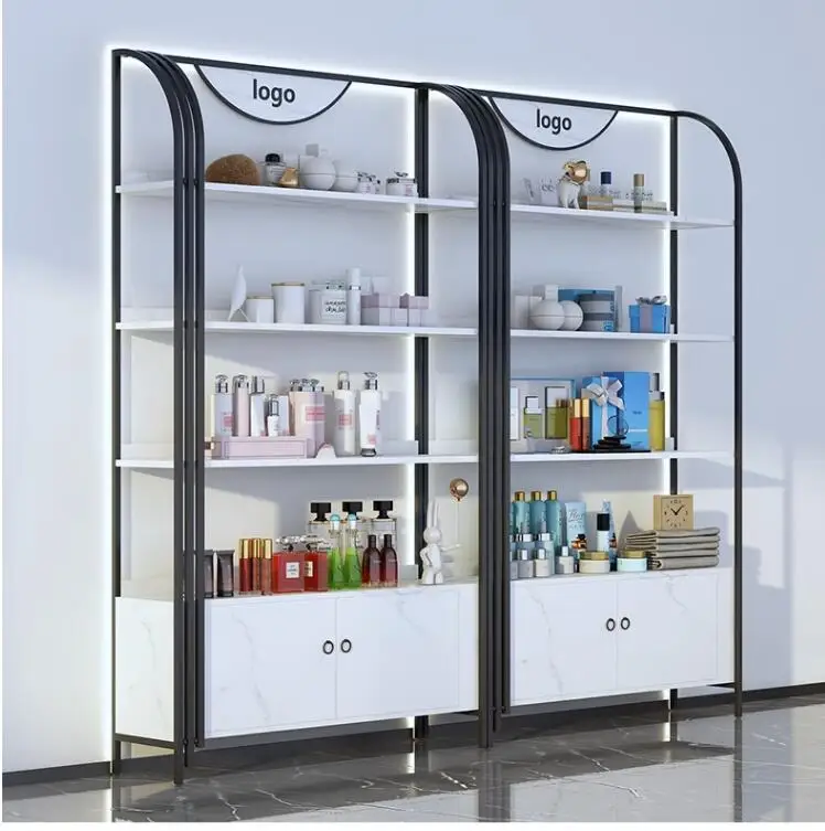 Cosmetics display cabinet with lights Light luxury beauty salon product cabinet display shelf display rack Nail shelf