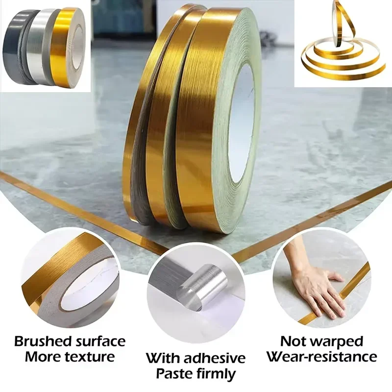 20M Keramikfliesen-Schönheitsnahtstreifen Selbstklebend Wasserdichter Bodendichtungsstreifen Gold Silber Keramikfliesenband Heimdekoration