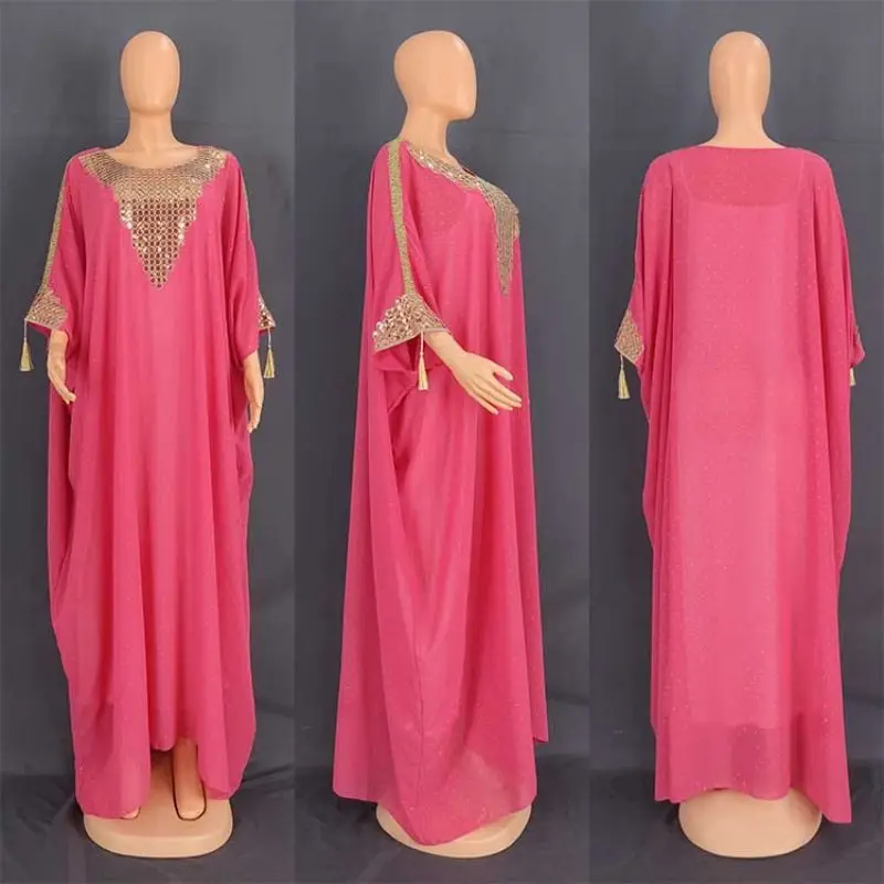 Vestido muçulmano para as mulheres 2022 nova dubai abaya moda ouro lantejoulas chiffon robe 2 peça conjunto africano roupas plus size solto caftan