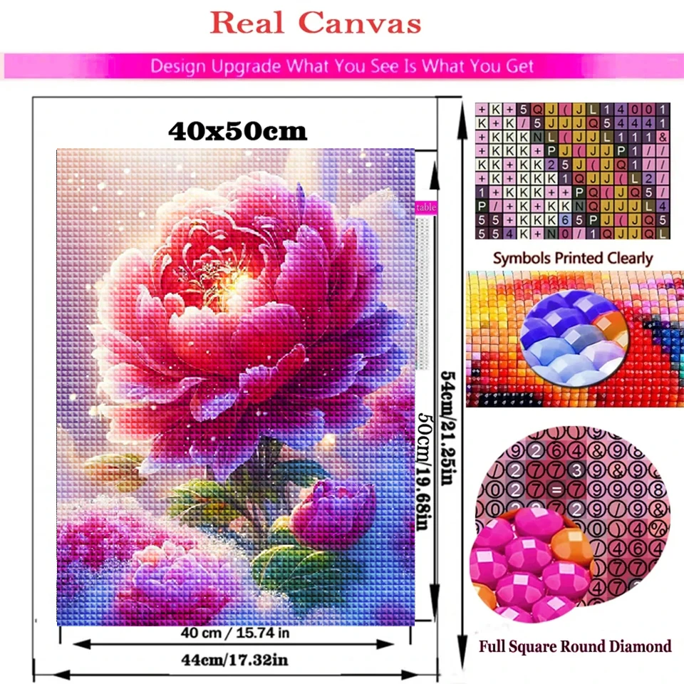 DIY Diamond Painting New 2024 Pink Peony Snow Landscape Full Diamond Mosaic Cross Stitch Kit Flowers Embroidery Home Decor