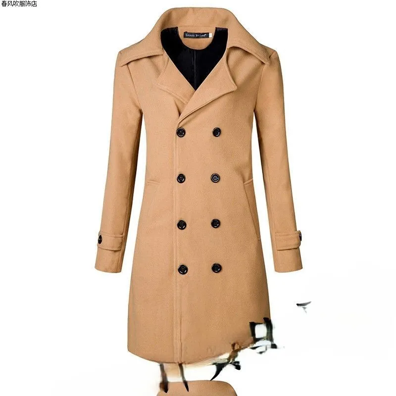

Trench Coat Blue Mens Fabric Corduroy Slim Vintage Victorian Gothic Double-Breasted Winter Thickened Fleece-Lined Warmth Leather