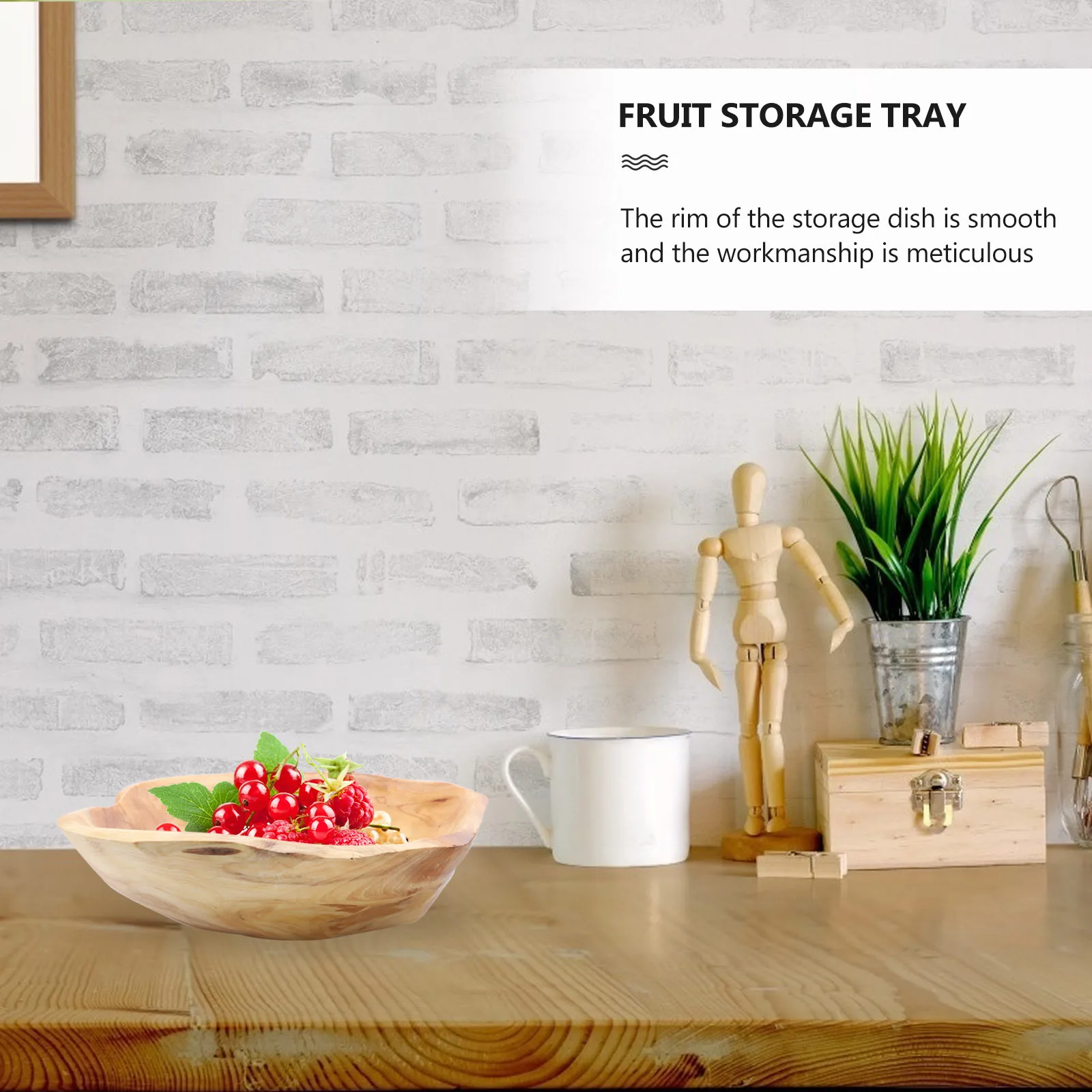 

1pc Solid Wood Fruit Smooth Rim For Food Storage Snack Holder Cake Plate Kitchen Utensil Serving Tray Household Bowl Wooden