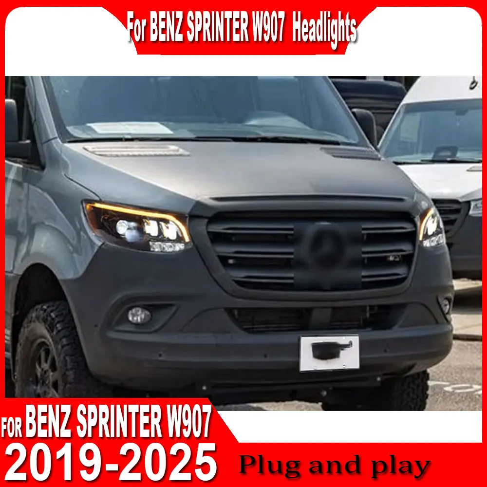 A pair Car Headlights for Benz Sprinter W907 LED Headlight 2018-2025 Headlights DRL Turn Signal High Beam LED Projector Lens