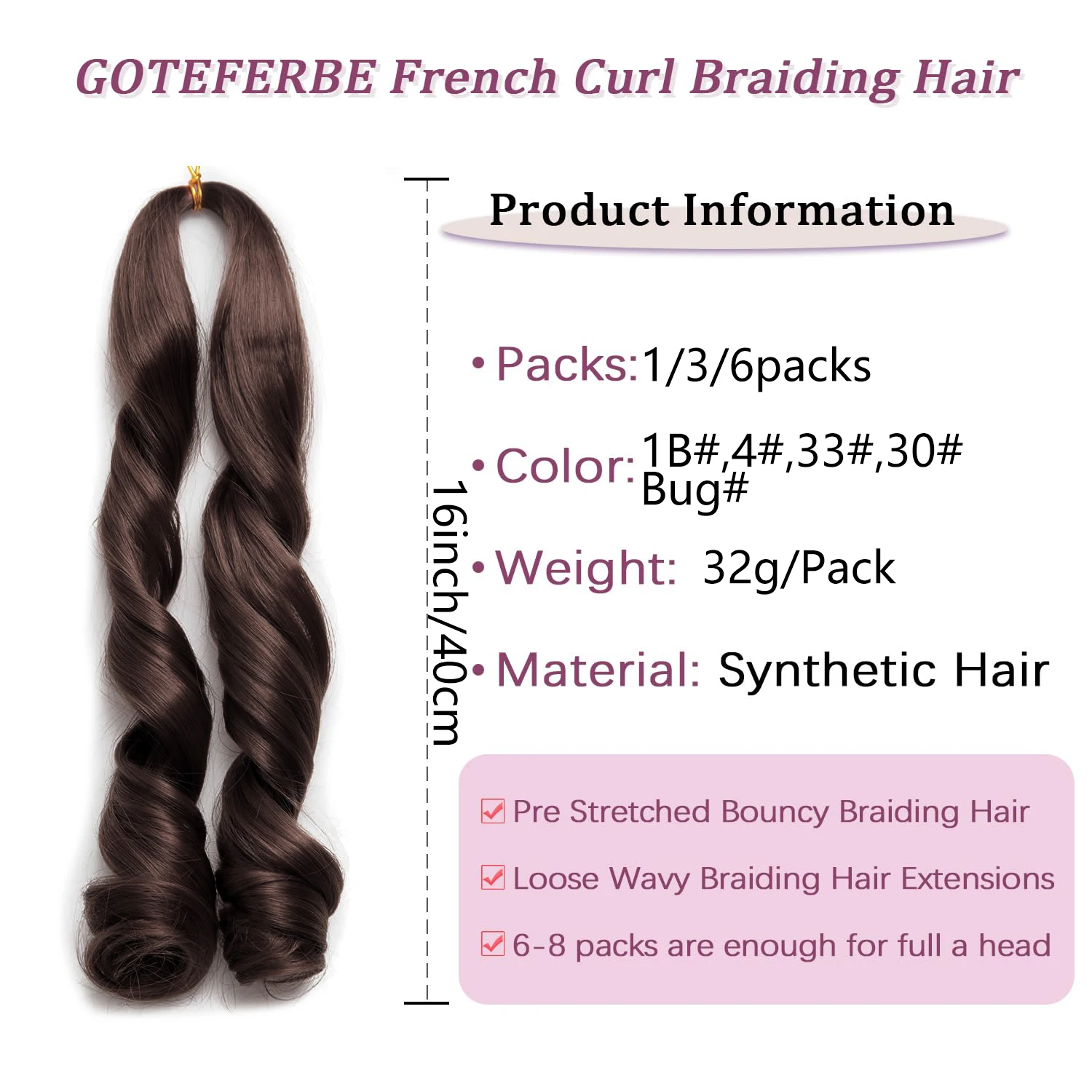 French Curl Braiding Hair 12/16/24Inch French Curl Crochet Braids Short Curly Crochet Hair Bouncy Synthetic Knotless Braiding