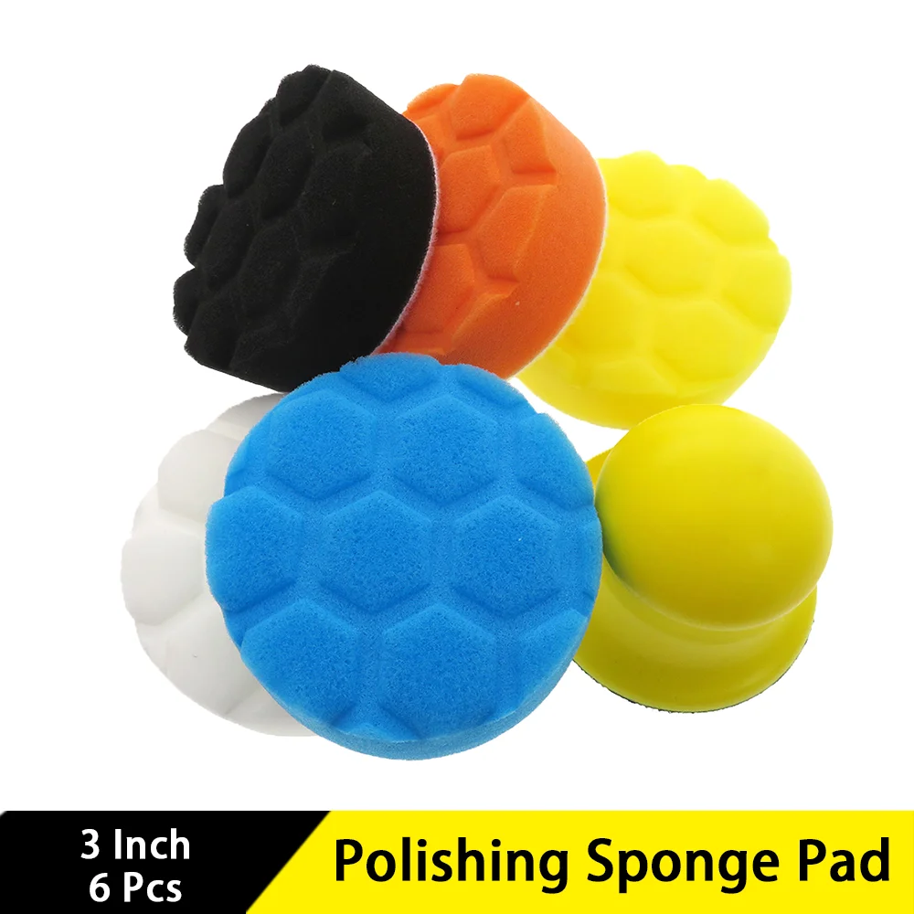 6 Pcs 3 Inch Polishing Pad Sponge Buffing Pads Kits with Hand Grinding Block for Polish Removal Compounding Waxing and Cleaning