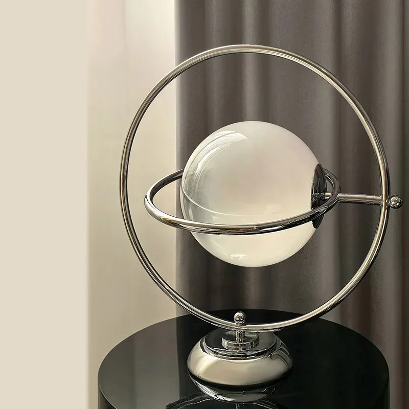 Nordic Designer Glass Planet Table Light Art Rotary Desk Lamp for Bedroom Living Dining Room Home Decor Indoor Lighting Fixtures