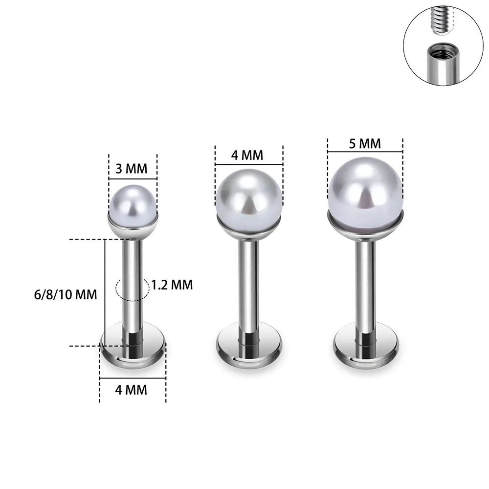 ASTM G23 Titanium Pearl Ear Screw Classic Women\'s Ear Cartilage Screw Internal Thread Perforated Jewelry Nose Screw