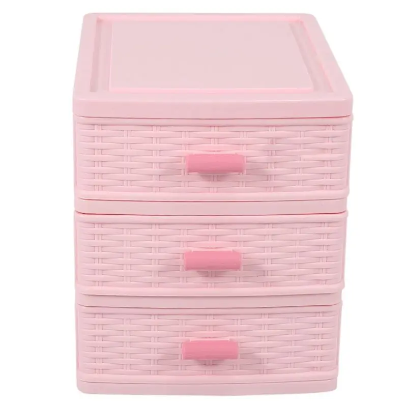 Plastic Drawer Designed 3 Compartment Jewelry Storage Box Pink Eco-Friendly