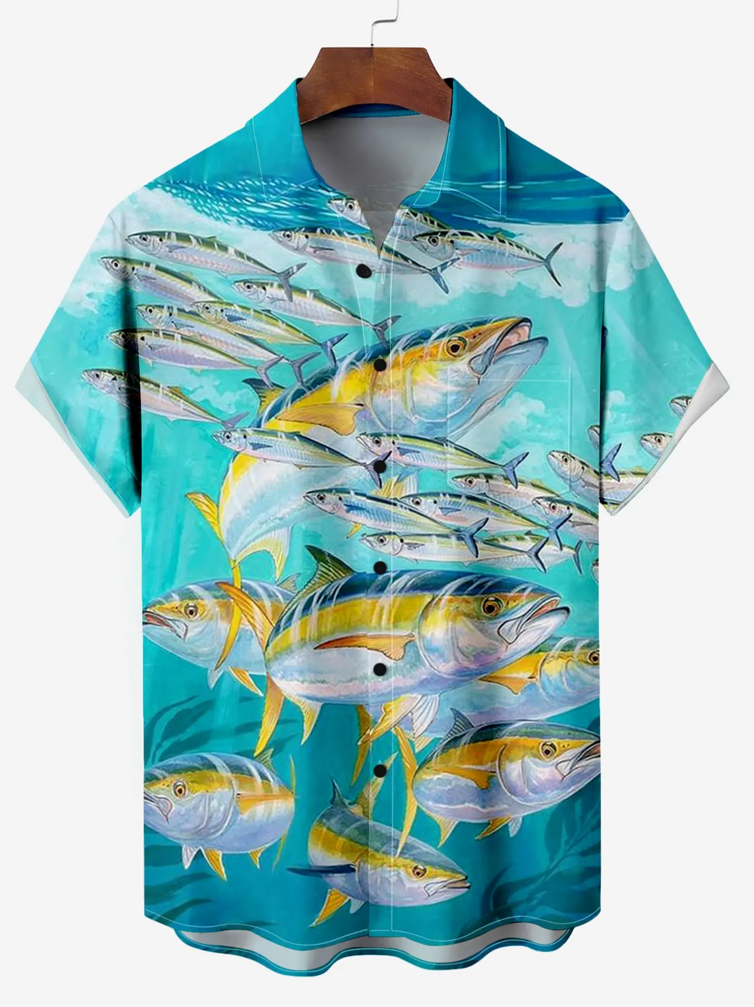 Men's Comfortable Breathable Hawaiian Fishing Print Shirt Mens Short Sleeve Shirt Summer Loose Beach Oversize Tee Shirt For Boy