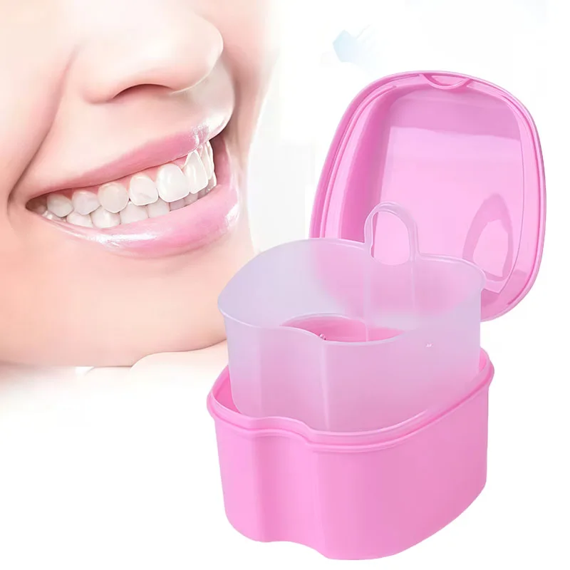 Organizer Denture Bath Box Denture Bath Box  Orthodontic Retainer Case Cleaning With Hanging Net Containe Artificial Tooth Case