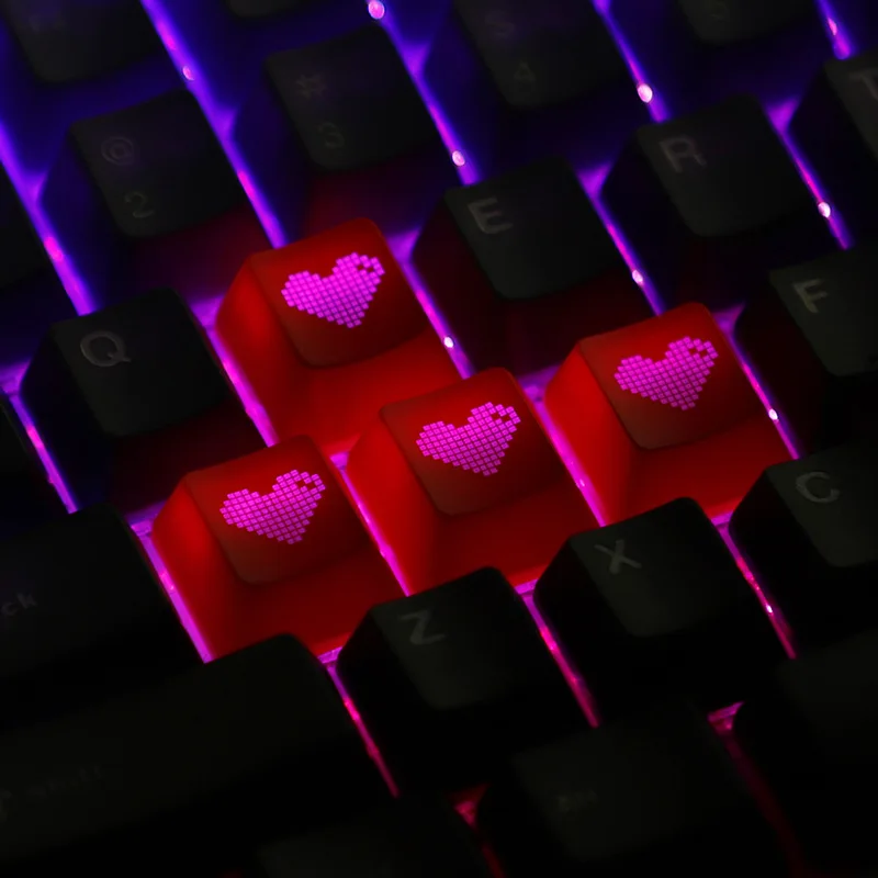 Red Pixel Heart Keycaps Set Of Esc Enter WASD Arrow Key Caps For Mechanical Keyboard OEM Profile ABS Material Double Shot