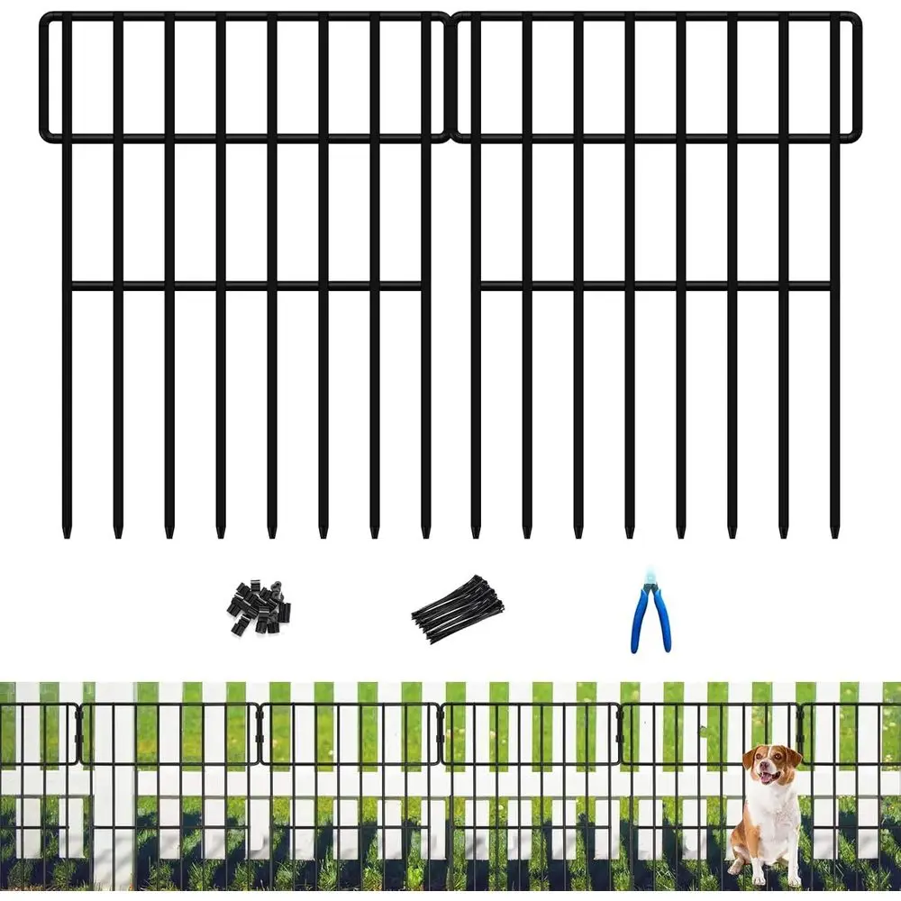 

25-панельный забор без земляных работ, 27 дюймов в длину x 17 дюймов в высоту, загон для собак и кроликов, расстояние между шипами 1,52 дюйма, устойчивый к ржавчине металл, подходит для двора