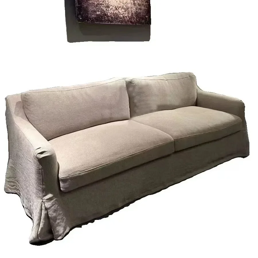 Washed linen fabric double three-person fully dismantled and washed retro homestay inn furniture