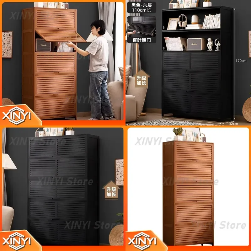 Storage Cabinet Bookcase for Home Office Living Room Bedroom Study Multi-layer Floor Display Cabinet with Flip Door Bookshelf