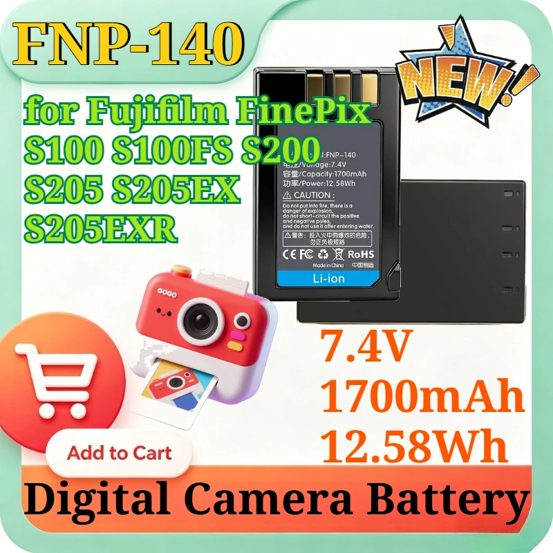 

FNP-140 7.4V 1700mAh 12.58Wh Replacement Li-ion Battery for Fujifilm FinePix S100 S100FS S200 S205 S205EX S205EXR Digital Camera
