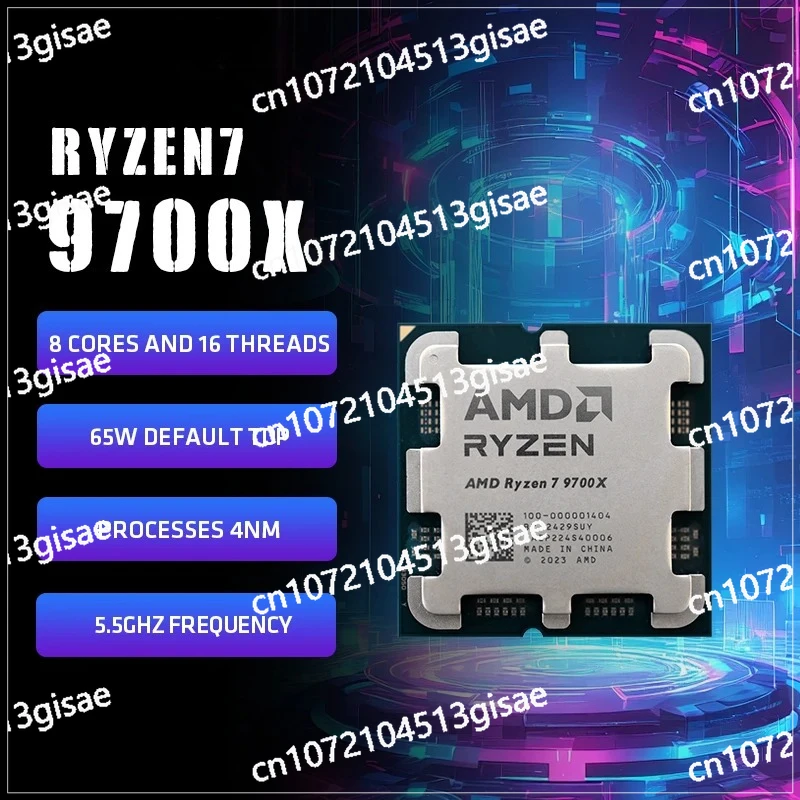 

Ryzen 7 9700X Processor R7 9700X 5.5GHz 8-Core 16-Thread 40MB Game Cache 4NM TDP 65W Socket AM5 Gaming CPU Zen 5 No Fan