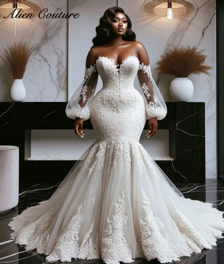 

Romance Lace Mermaid Wedding Dress Luxury Women 2024 Long Sleeves Bride Dresses Vestido De Noiva Robe De Mariee Customized