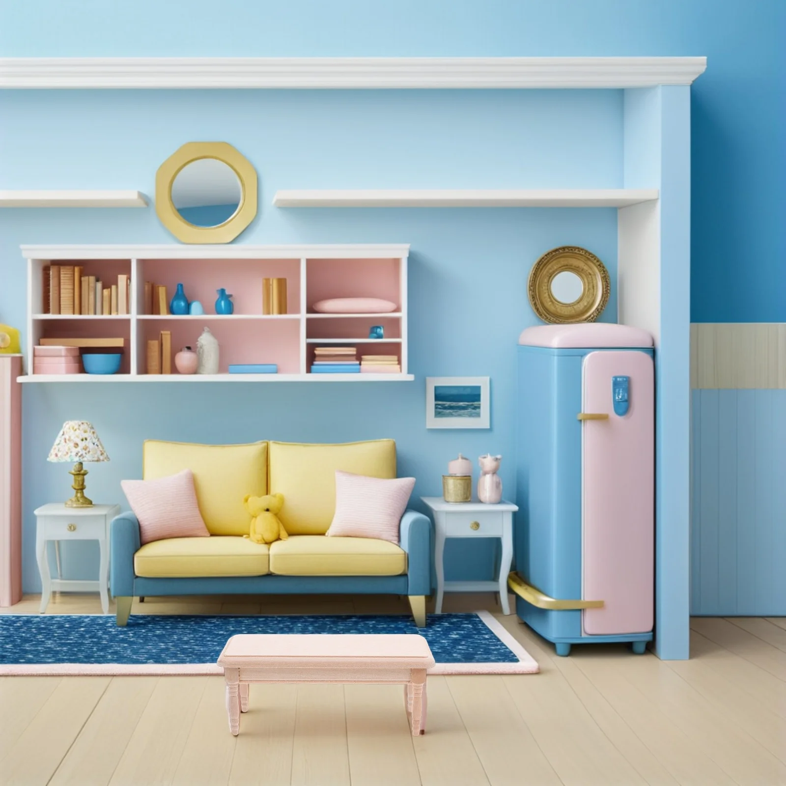 Ministoel Poppenhuis Miniatuur Ladetafel Bureau met Koffieaccessoires Beige Dollhoue Meubilair