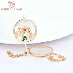 (7396) Length 82MM 24K Gold Color Brass with Zircon Circular fan Charms Pendants High Quality DIY Jewelry Making Findings