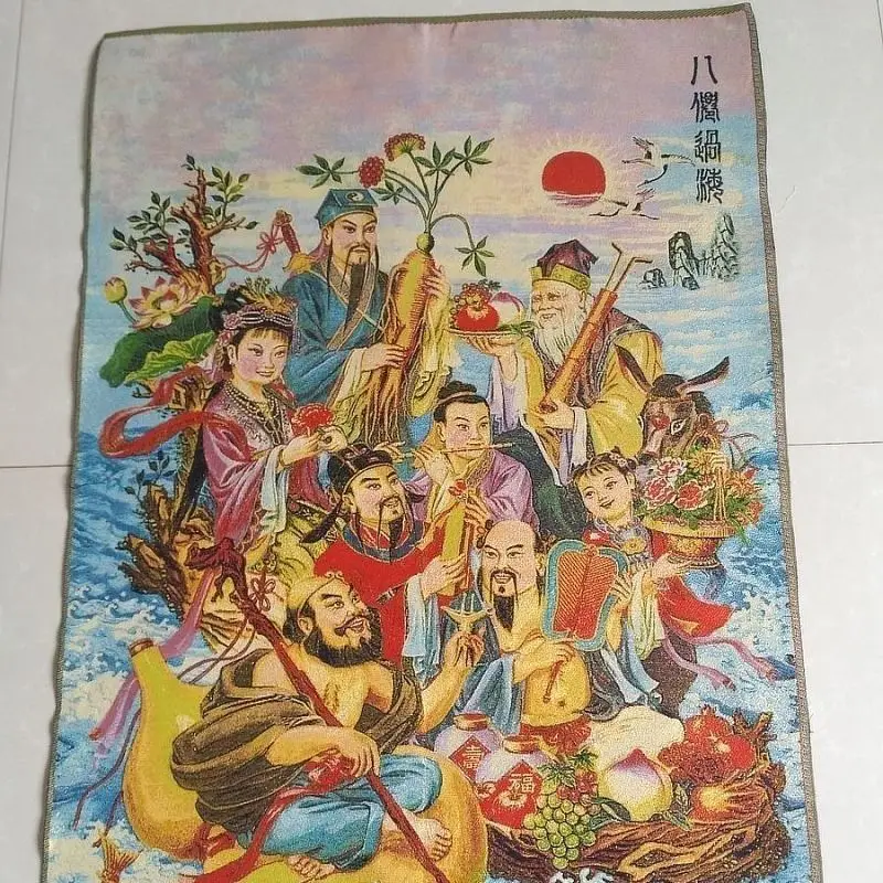 Tibet Tibetan Cloth Silk Eight immortals crossing the sea Thangka Tangka Embroidery Painting Embroidery Hanging Pictures