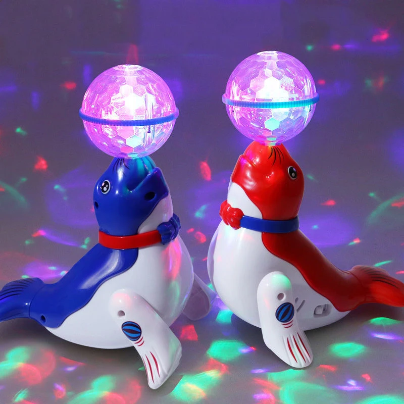 Children Motorized Dancing Spinning Stunt Top Ball Sea Lion Dog Dog Will Light-emitting With Music Children Toys Birthday Gifts