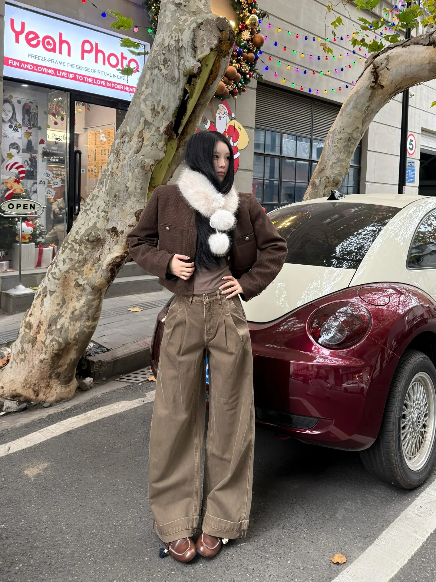 

Женские джинсы Tristine с высокой талией, широкими штанинами, коричневые, плиссированные, свободные, в пол, американского стиля, из хлопка, повседневные