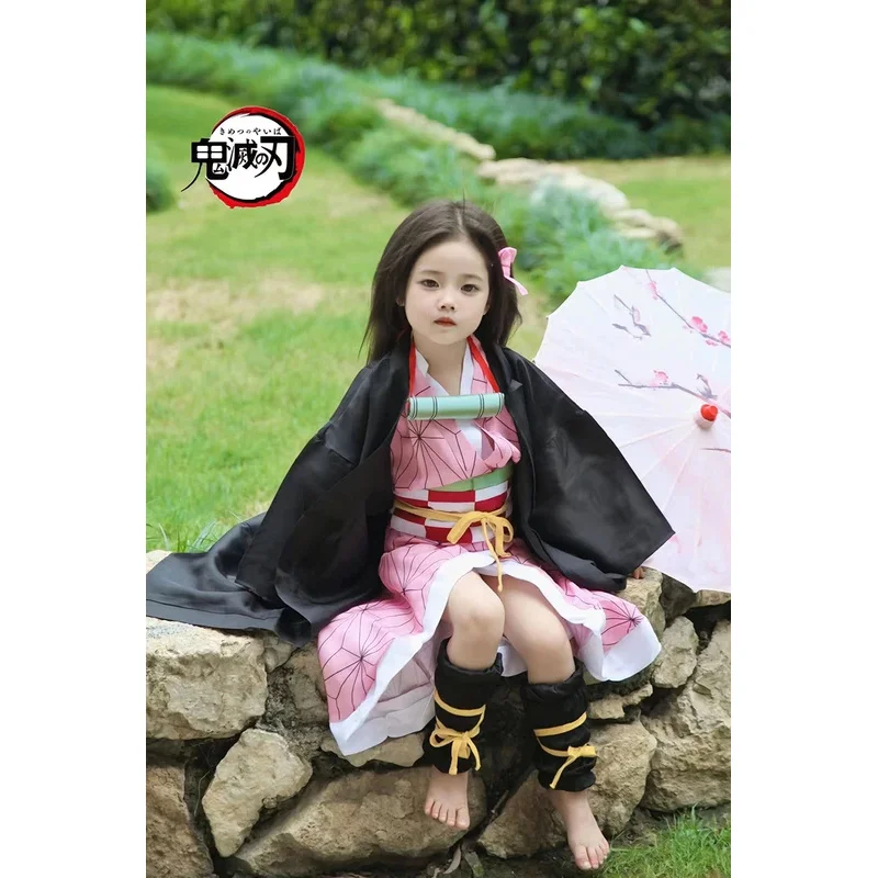 Anime Demon Slayers Cosplay Costume Kimetsu No Yaiba Kamado Nezuko Uniform Clothes Carnival Party Comic-Con Adult Kids Wig Suit