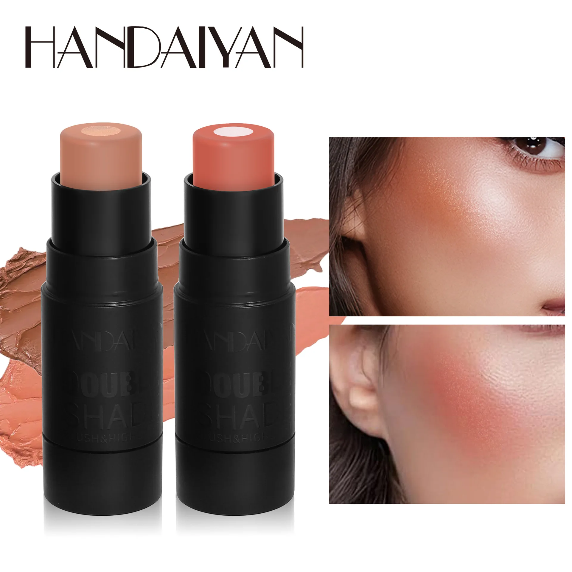 HANDAIYAN Solid Sandwich Powder Blush Stick Professional Facial Natural Brighten Cream Rouge Highlights Contour Stick Makeup