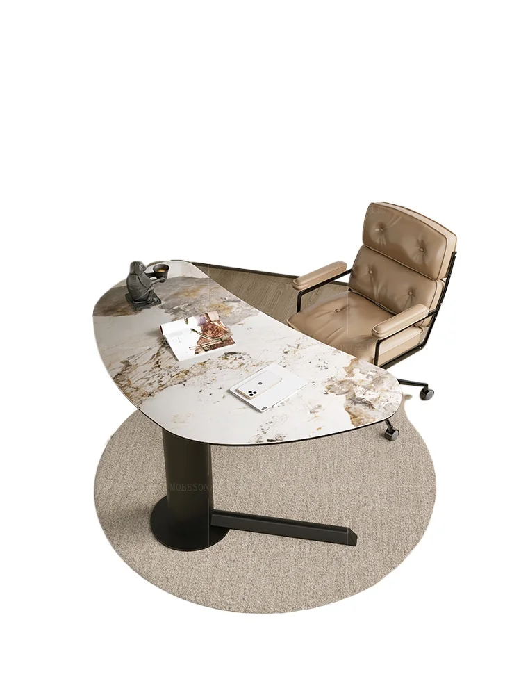 

Computer desk designer special-shaped rock slab desk light luxury modern home bedroom study desk