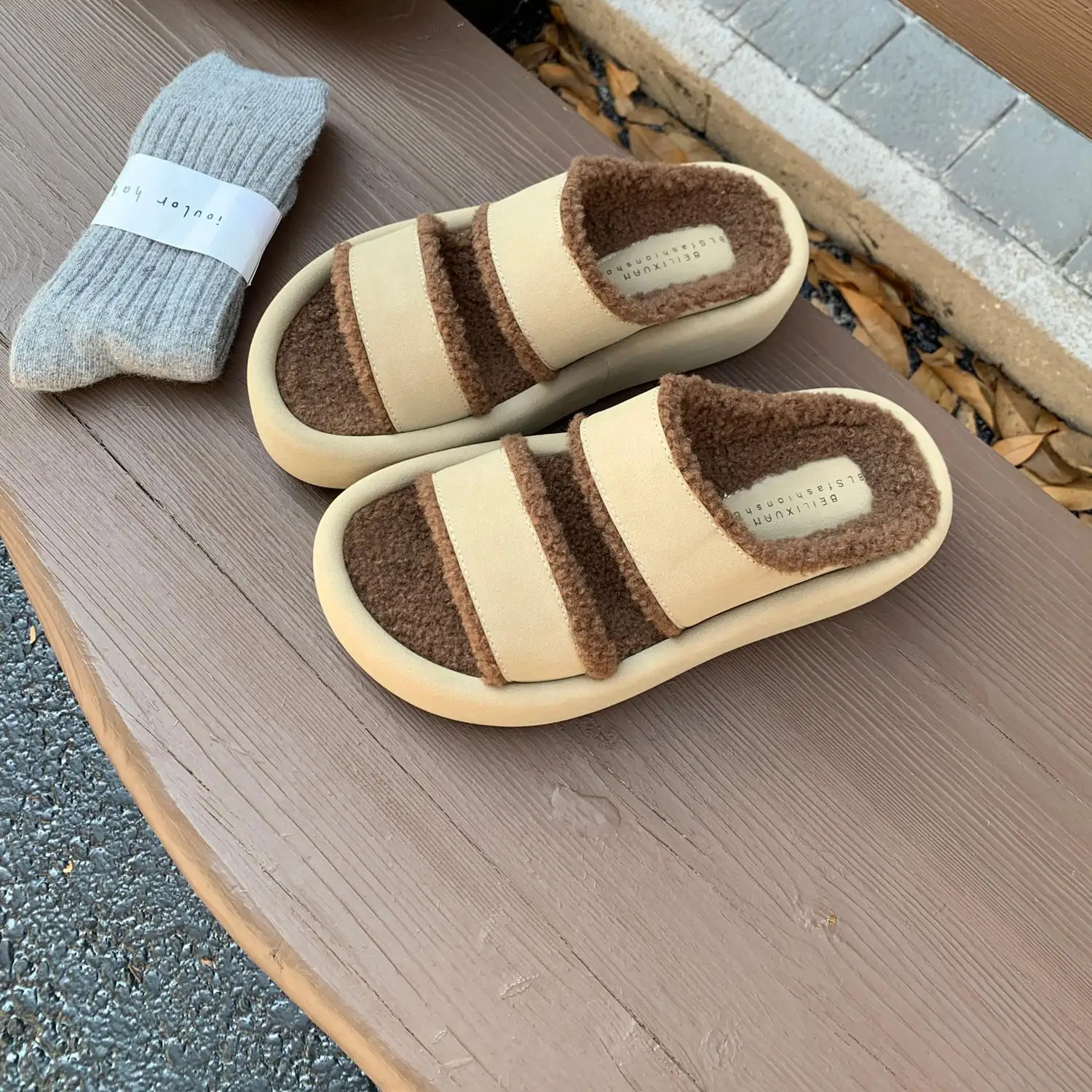 Slippers Casual Low Shoes Slipers Women Platform Fur Flip Flops Slides Luxury 2025 Plush Soft Fabric Hoof Heels Rome Leisure PU image 5