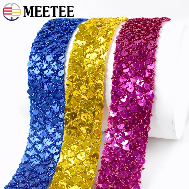 5/10Meter 35mm Sequin Lace Trim Ribbon For Stage Garment Dance Dress Paillette Tape Wedding Decoration DIY Sewing Accessories