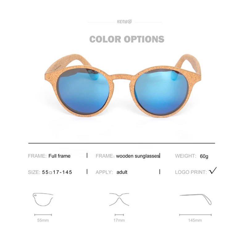 Kenbo Hohe Qualität Oval Holz Bambus Korn Polarisierte Sonnenbrille Mit Fall Mode Frauen Mann Shades Holz Sonnenbrille Gafas De Sol – Detail 3