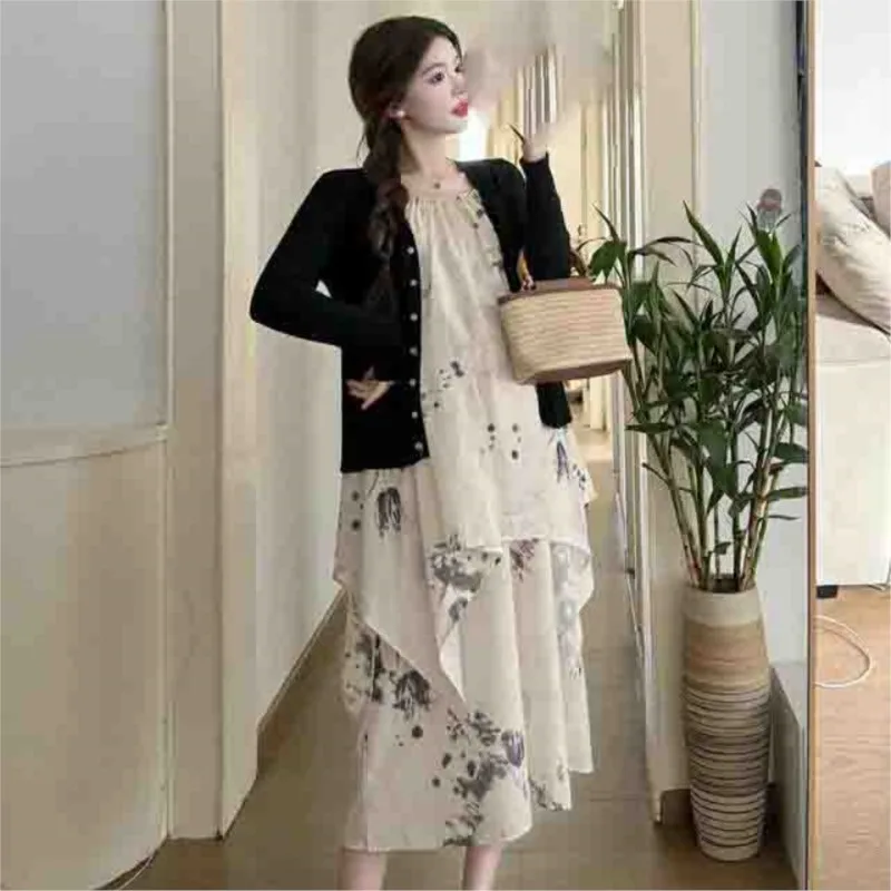 

New Pregnant Women's Clothing Set 2025 Maternity Spring Chinese Style Printed Dress Coat 2-piece Set Maternity Clothing LI213