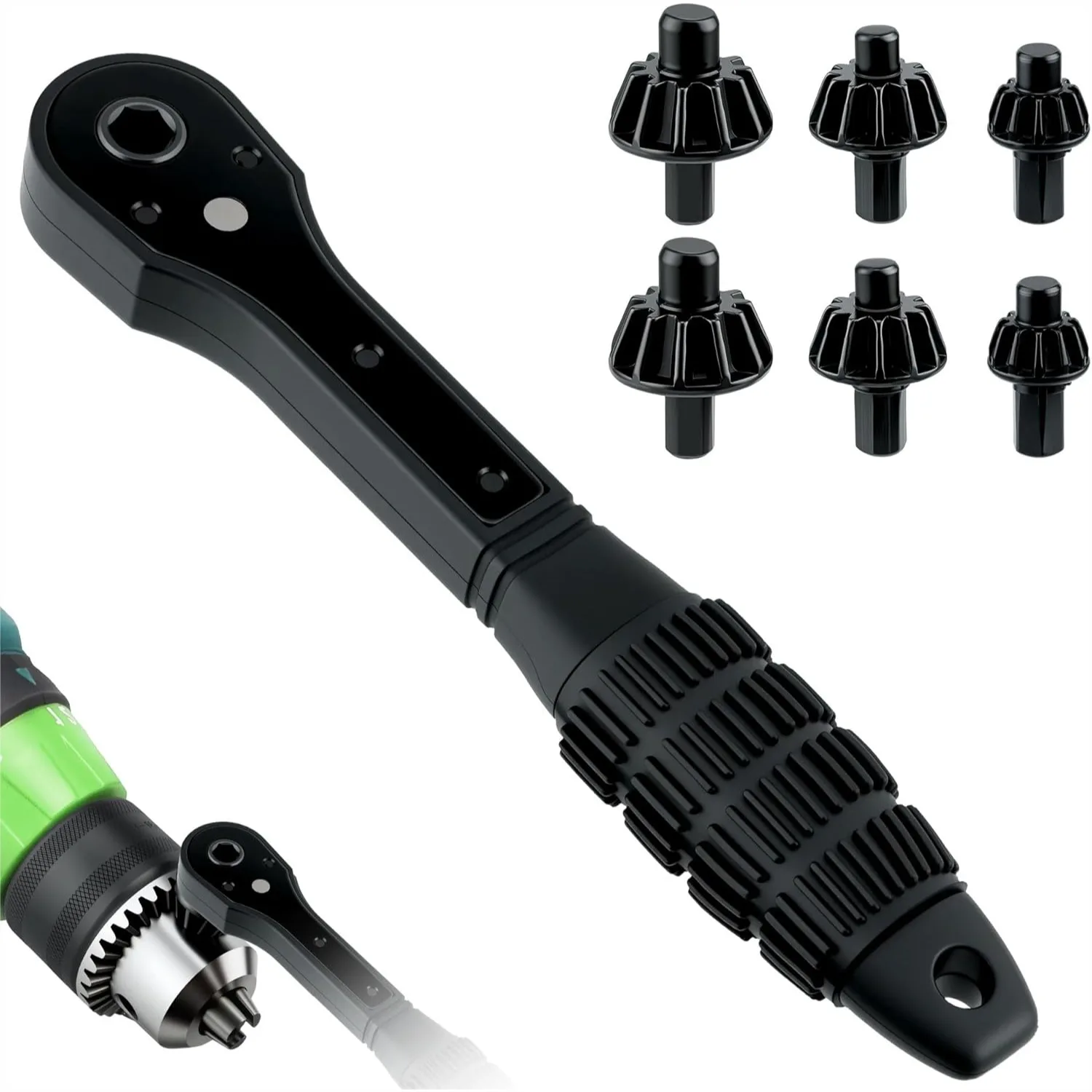 

3-in-1 Ratchet Drill Chuck Key Wrench with 2 Sets Sockets, Universal Magnetic Ratcheting Chuck Spanner for Most Electric Drills