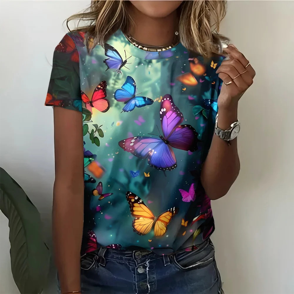 

Мечтательный сад-бабочка Красивая футболка для девочек Модные блики Красочный градиент с коротким рукавом