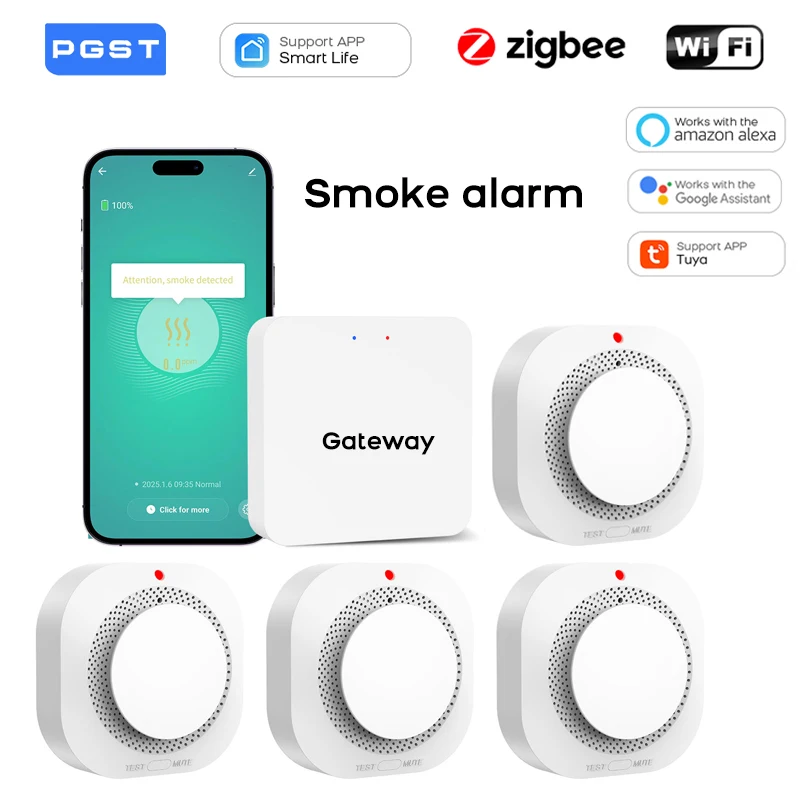 Tuya WiFi ZigBee Smart Smoke Detector Sensor Home Security Fire Protection Smoke Alarm For Security System Via Smart Life APP