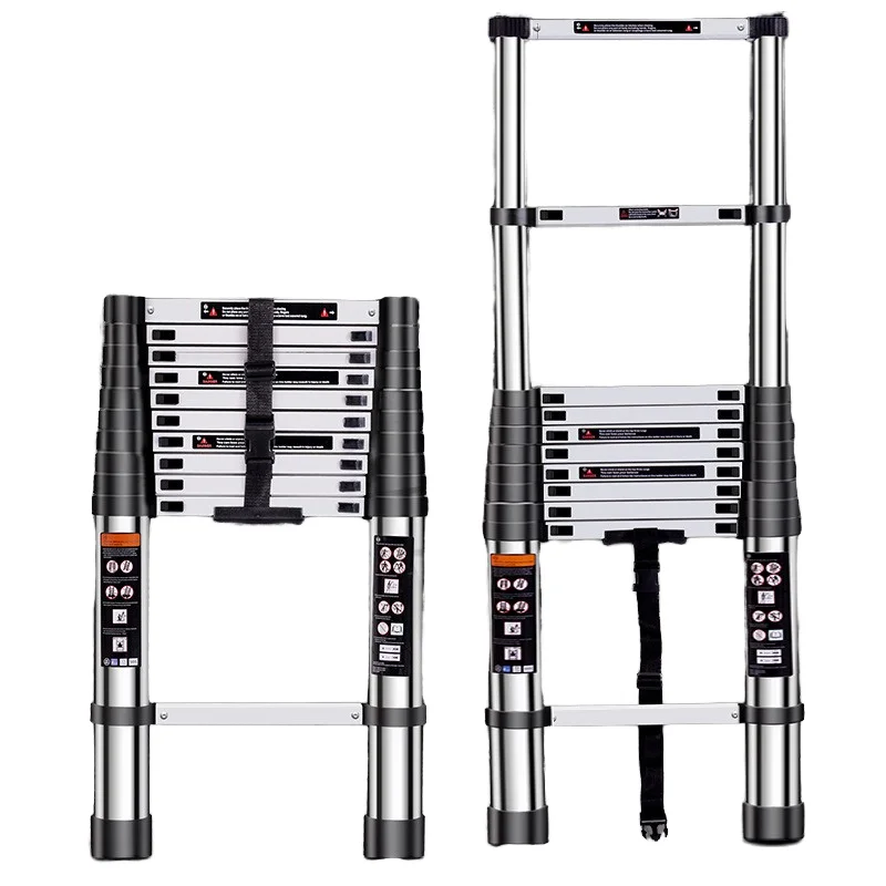 Dual-Purpose Rvs Telescopische Ladder Visgraat Bamboe Lift Trap Multifunctionele Opvouwbare Huishoudelijke Ladder Thuis
