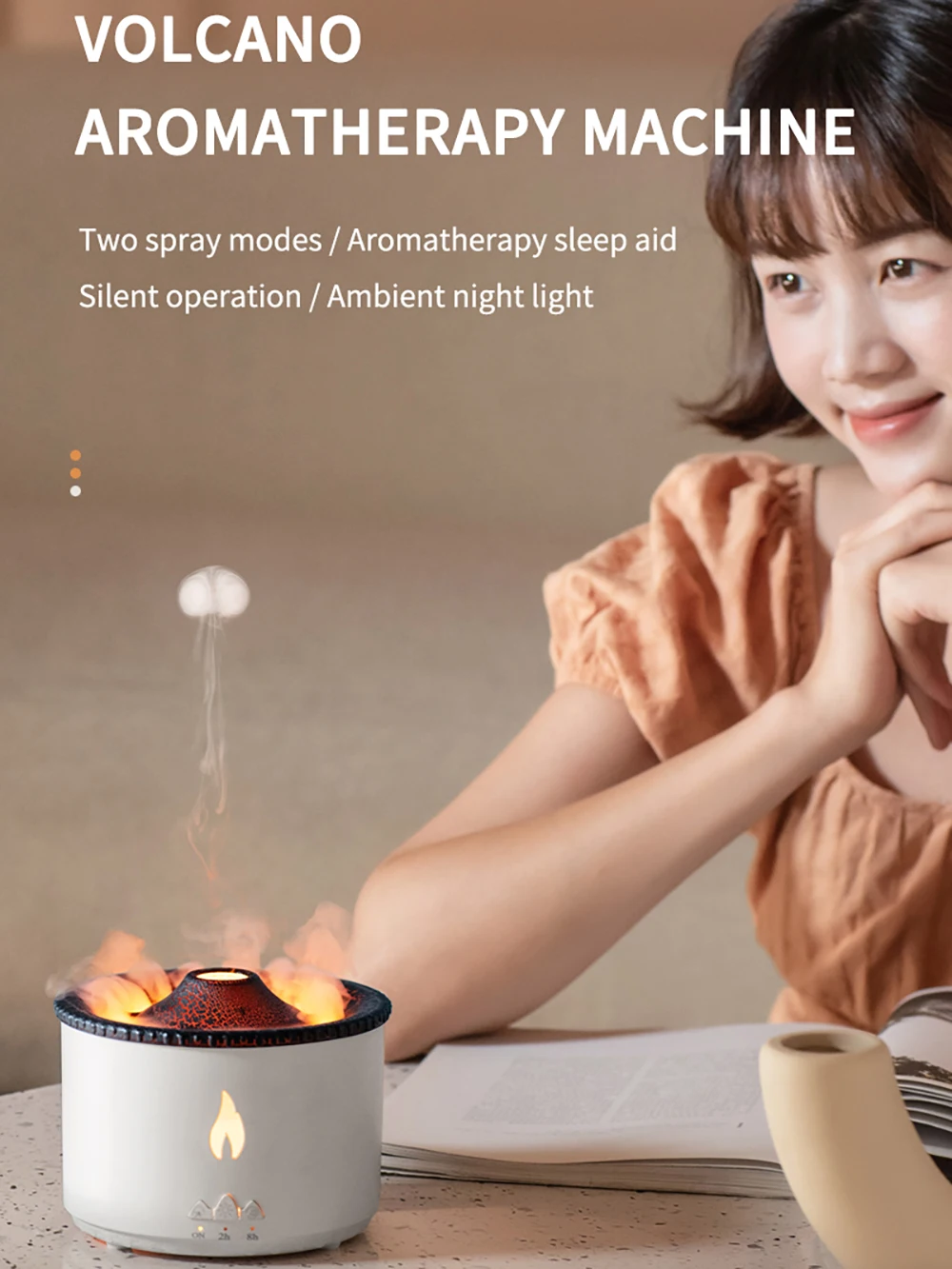 

Увлажнитель воздуха, ароматерапия, пламя, вулкан, световой таймер, ультразвуковое эфирное масло, диффузное с дистанционным управлением для спальни, дома