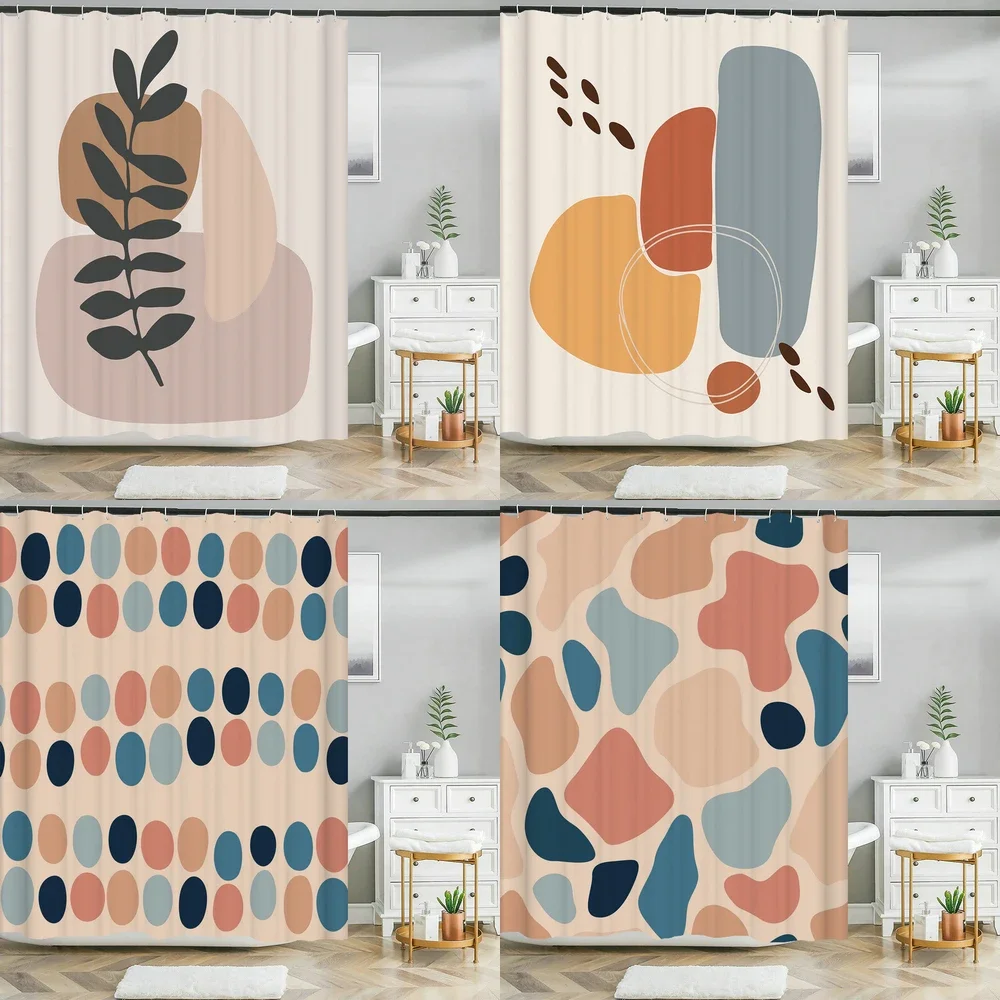 

Nordic style Abstract Art leaves Print Shower Curtain Waterproof Polyester Bath Curtain Color Block Curtains For Bathroom Decor
