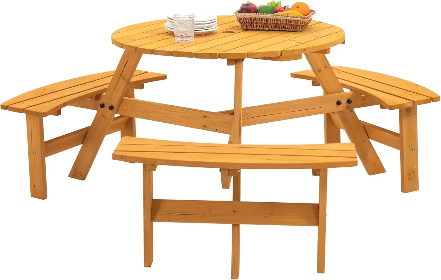 

Wooden Picnic Table With Benches For Outdoor Garden Patio Backyard