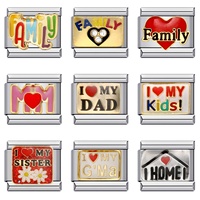 Family Mom Dad Sister Son Daughter LOVE Glaze Charm Links Fit 9mm Bracelet Stainless Steel Making DIY Jewelry Mother's day gift