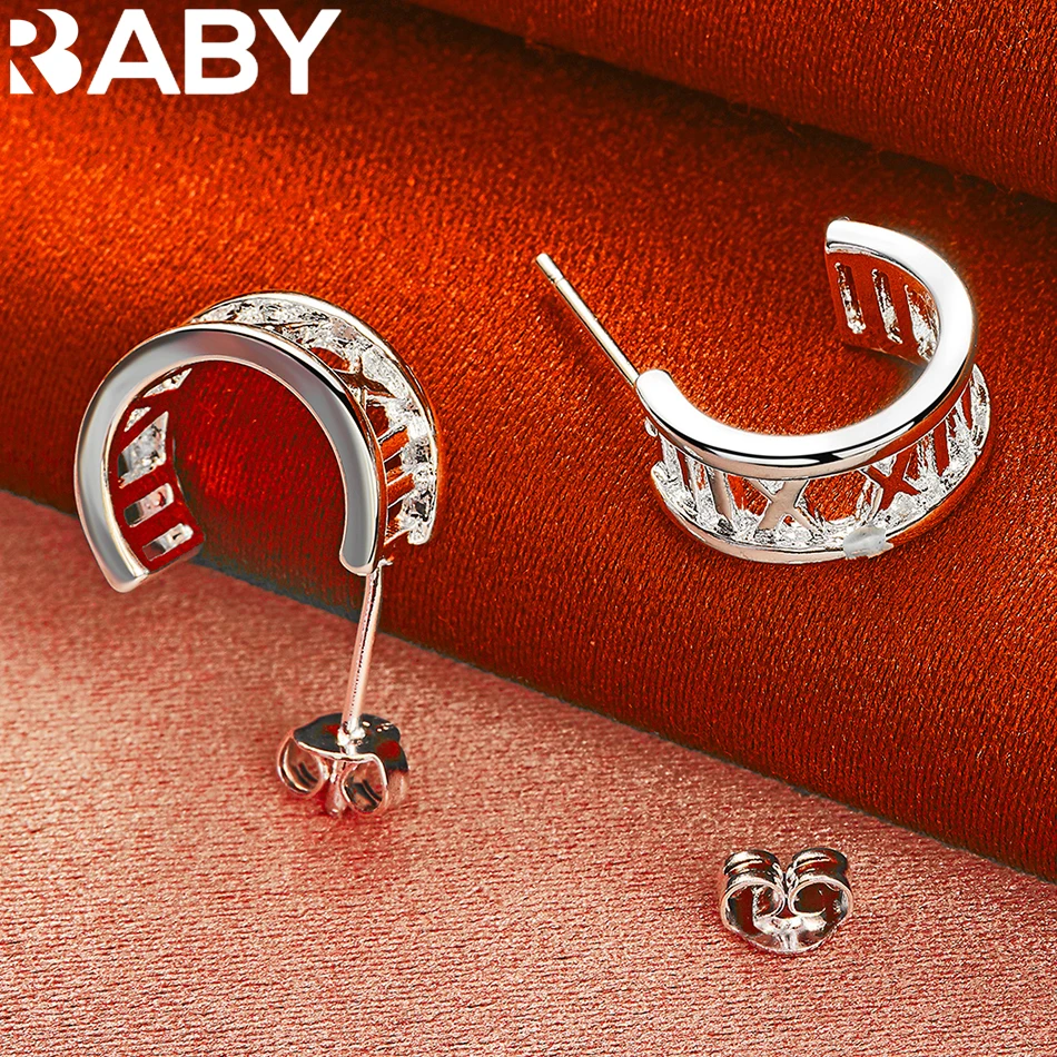 

URBABY 925 Sterling Silver Roman Numerals Stud Earrings For Women Fashion Classic Jewelry Charm Party Wedding Accessories